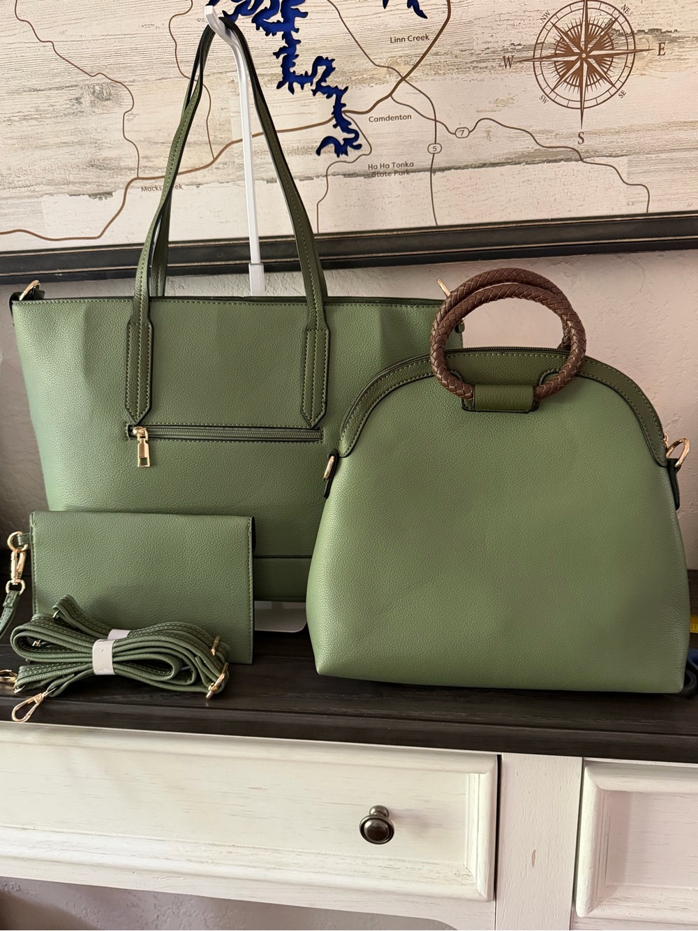 New Women’s Olive Green Tote & Satchel Bag Set